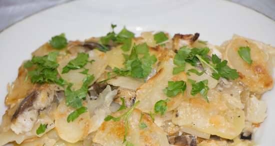 Herring casserole with onions and potatoes