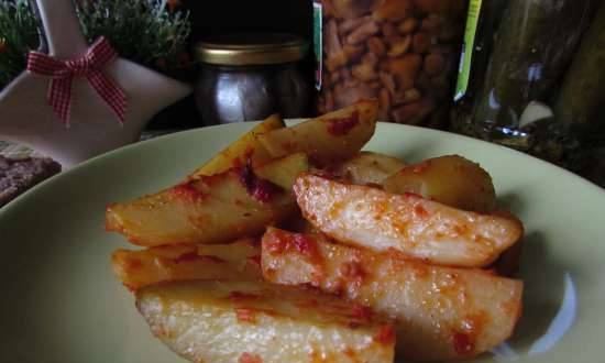 Fragrant potatoes baked in tomato marinade