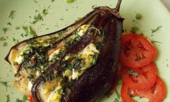 Eggplant baked in the oven with cheese and tomatoes in a different manner