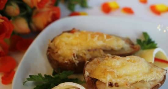 Pear baked with crab and cheese