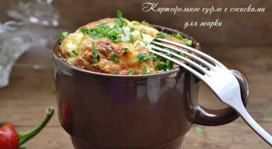 Potato soufflé with sausages for frying