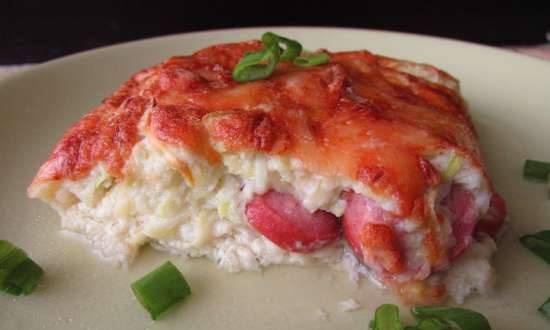 Zucchini-cheese soufflé with sausages