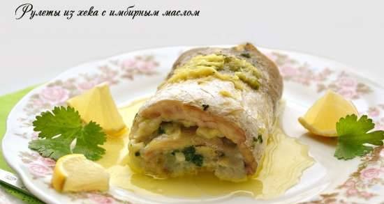 Hake rolls with ginger butter