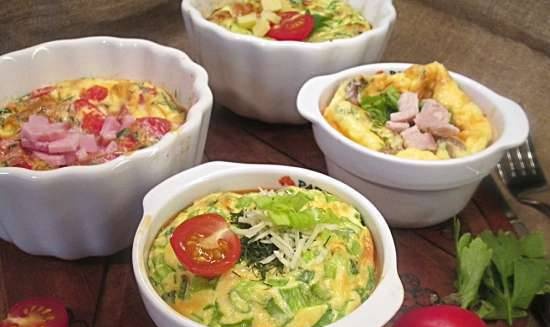 Portion omelets in the oven with different fillings
