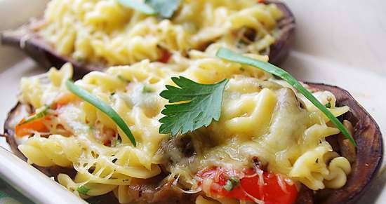 Eggplant baked with pasta and cheese