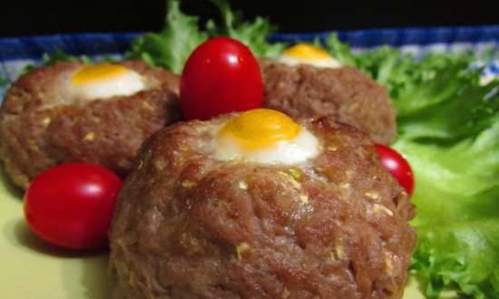 Meat and vegetable cutlets with quail eggs