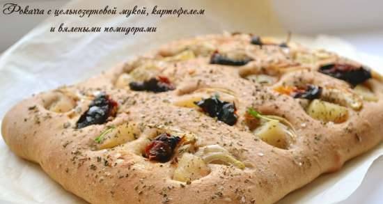 Focaccia with whole grain flour, potatoes and sun-dried tomatoes