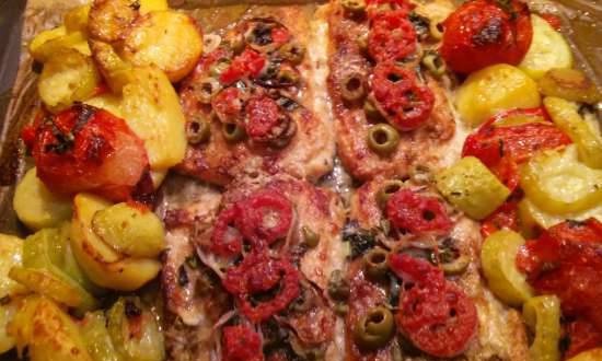 Trout with vegetables in Italian