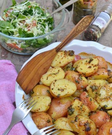 Young potatoes with honey-mustard sauce
