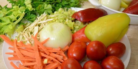 Preparations of vegetables and meat for soups, porridge in a slow cooker and a soup cooker