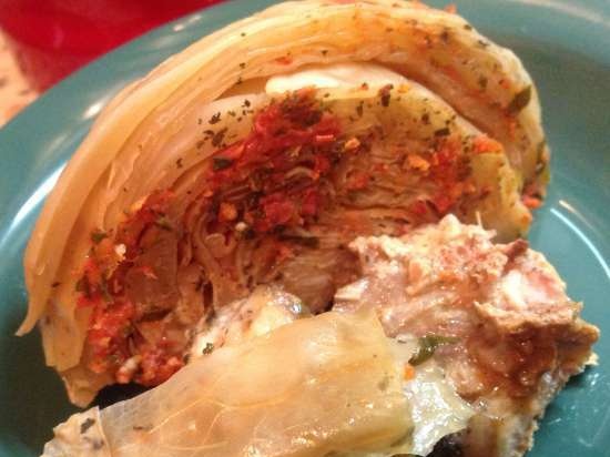 Slow cooked baked cabbage with chicken breast