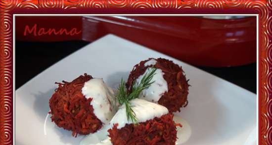 Steamed beetroot balls with sour cream sauce (KitchenAid Artisan kitchen processor)