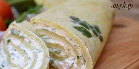 Zucchini roll with curd filling