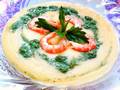 Puree soup with nettle and shrimps