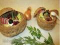 Okroshka in bread rolls with mustard dressing (on kvass or yogurt)