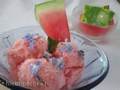 Watermelon sorbet with forget-me-nots