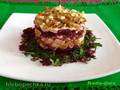 Beetroot turret with banana and nuts