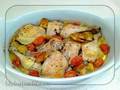Oven baked chicken with ciabatta and tomatoes