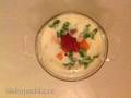 Cheese soup with red fish and red caviar