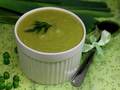 Potato soup with leeks and green peas