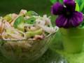 Warm salad with squid and rice noodles