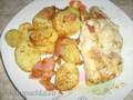 Cod with potatoes and bacon in an air fryer