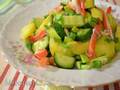 Avocado salad with fresh cucumber and torn crab
