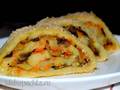 Potato roll with mushrooms and vegetables