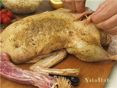 Goose stuffed with apples and baked whole from the movie Ognivo